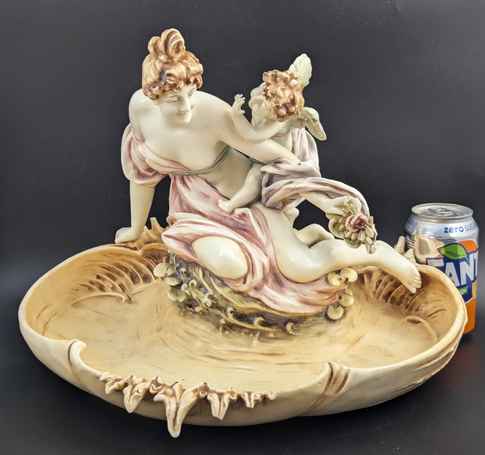 Art Nouveau Amphora Porcelain Figural Bowl with maiden and cherub, c. 1897 View XV