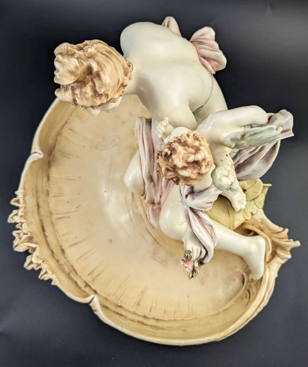 Art Nouveau Amphora Porcelain Figural Bowl with maiden and cherub, c. 1897 View XVI