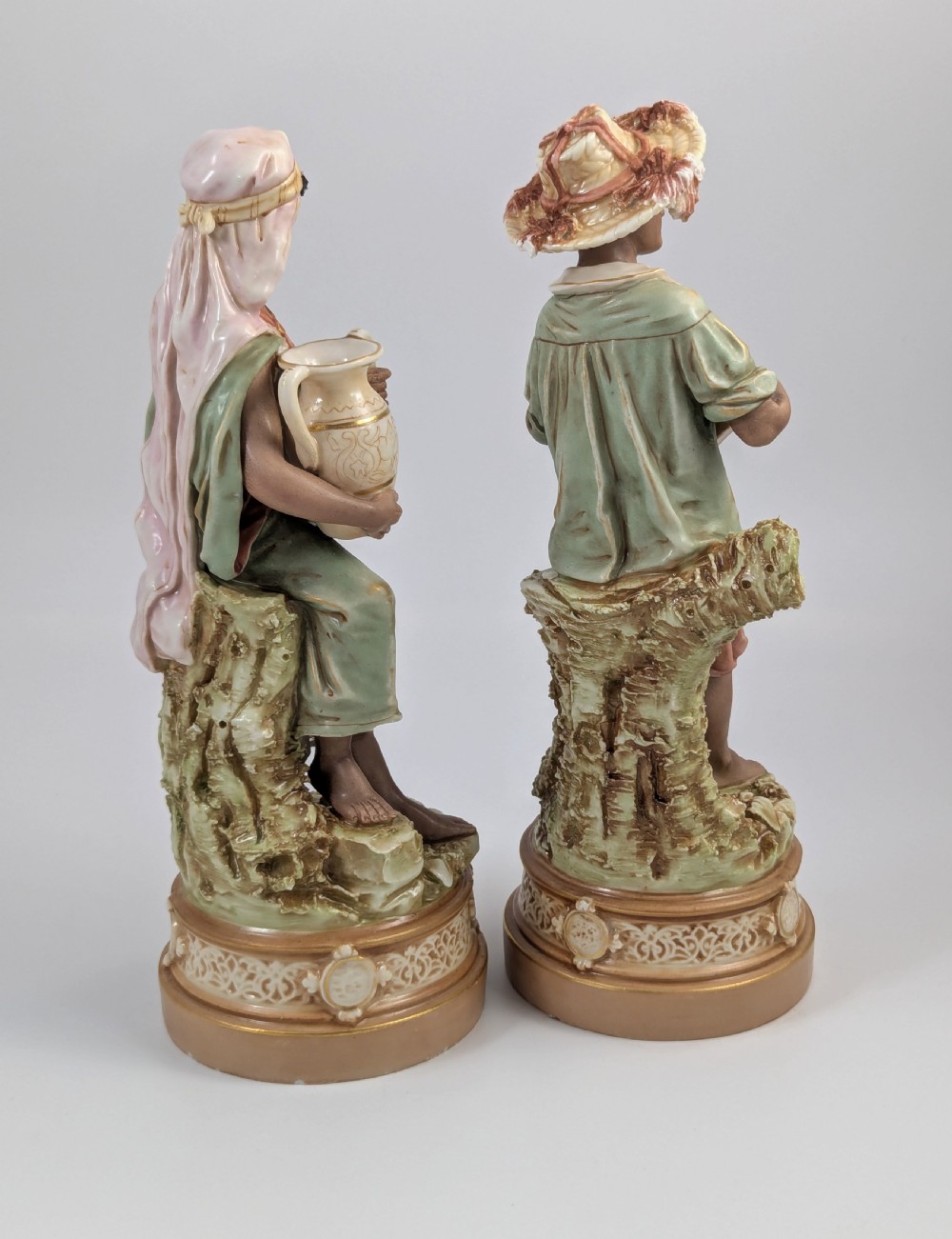Antique Royal Dux Bohemia Porcelain Figures of Gypsy Boy and Girl, c. 1875 View V