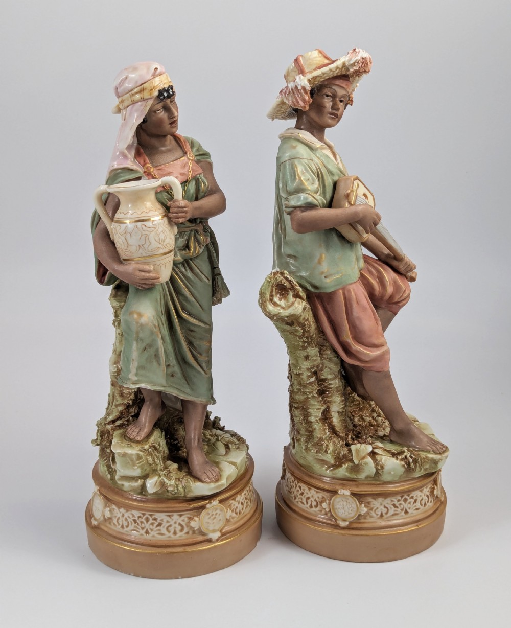 Antique Royal Dux Bohemia Porcelain Figures of Gypsy Boy and Girl, c. 1875 View VI