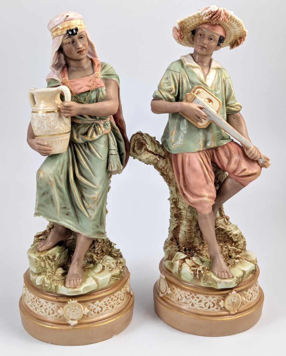 Antique Royal Dux Bohemia Porcelain Figures of Gypsy Boy and Girl, c. 1875 View VII
