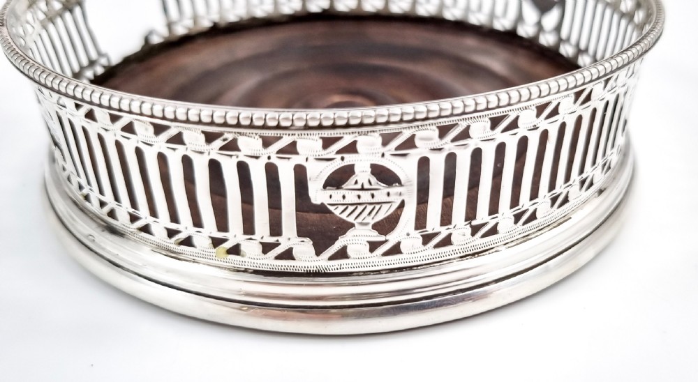 18th century Neoclassical sterling silver wine coasters, Thomas Daniell View XI