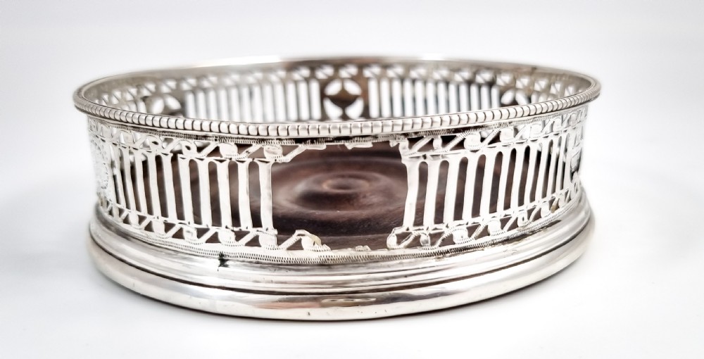 18th century Neoclassical sterling silver wine coasters, Thomas Daniell View XIII