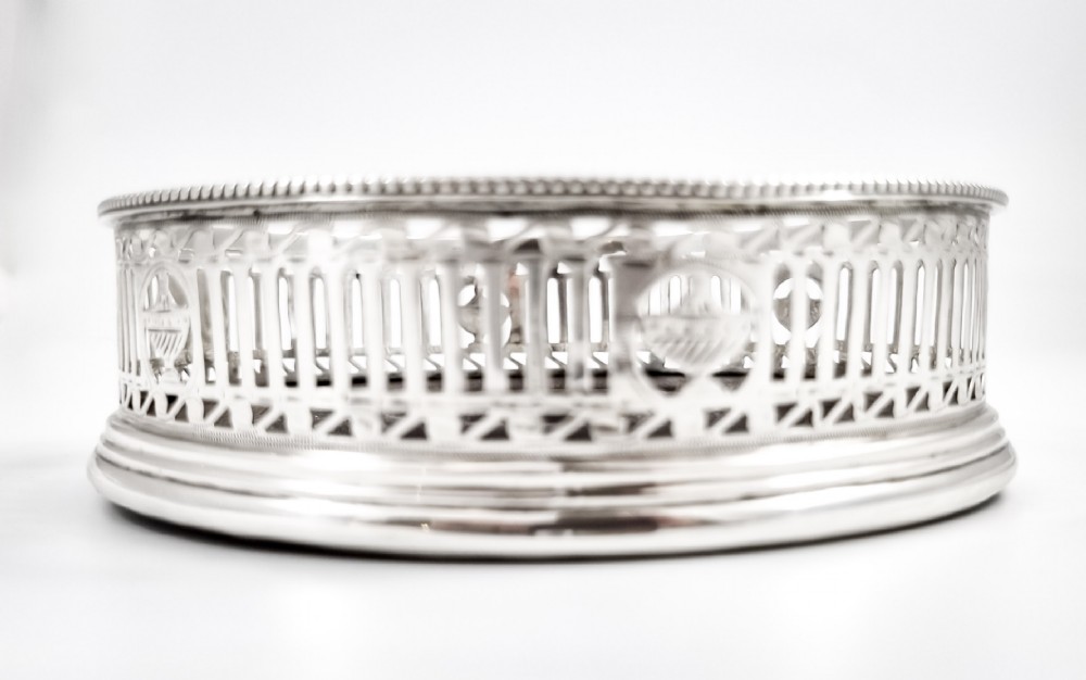 18th century Neoclassical sterling silver wine coasters, Thomas Daniell View XXI
