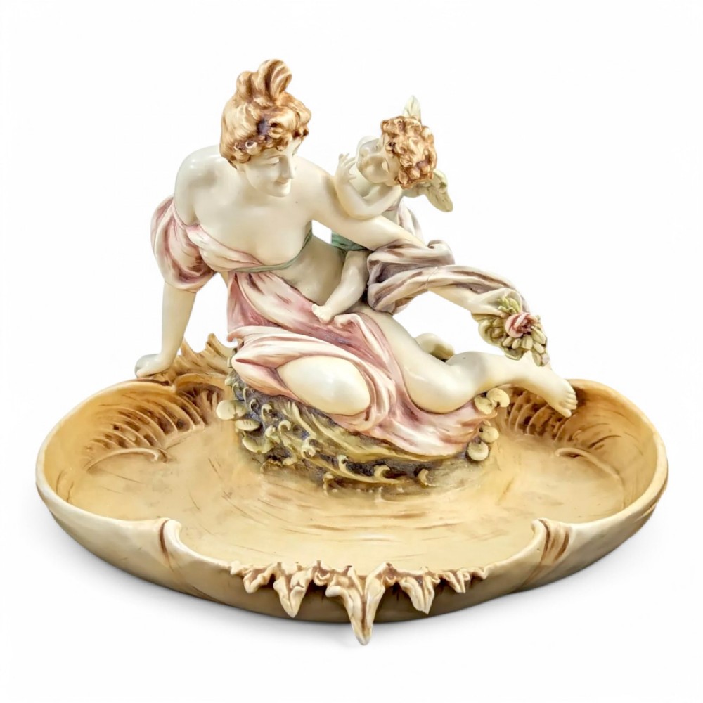 Art Nouveau Amphora Porcelain Figural Bowl with maiden and cherub, c. 1897