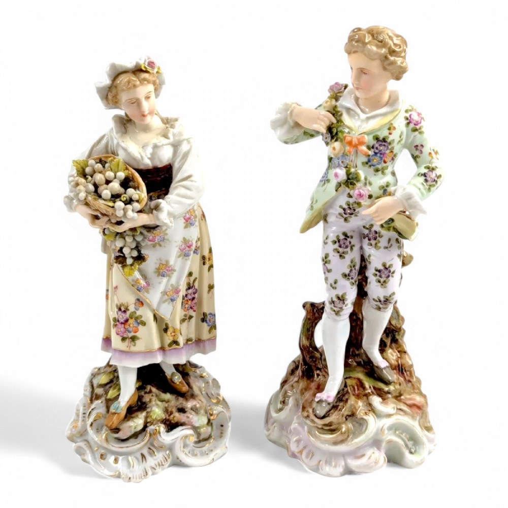 Triebner Volkstedt porcelain young couple with grapes and flowers, c. 1894