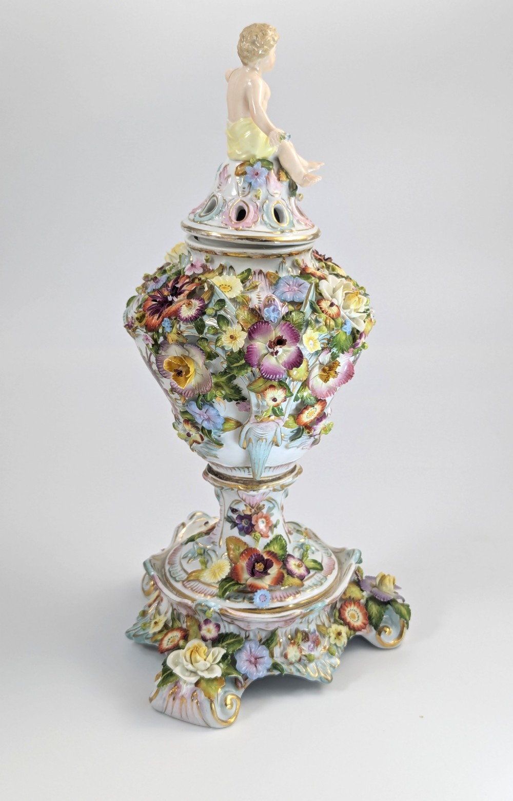 Very Rare Luxury Sitzendorf Potpourri Vase, c. 1885 View V