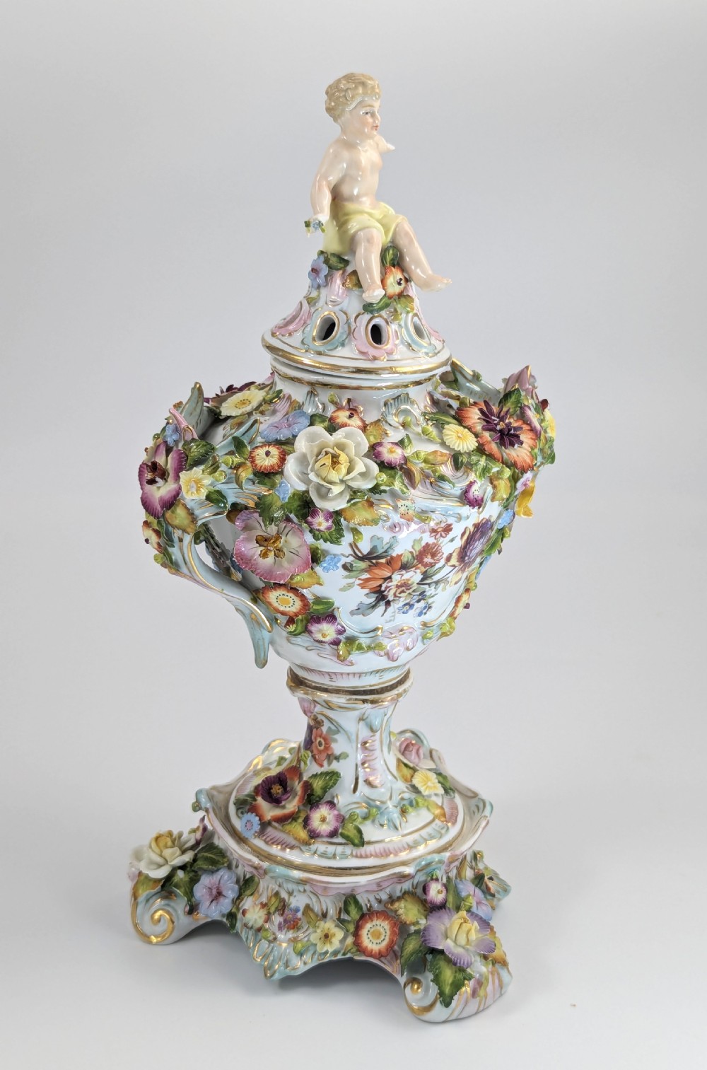 Very Rare Luxury Sitzendorf Potpourri Vase, c. 1885 View VI