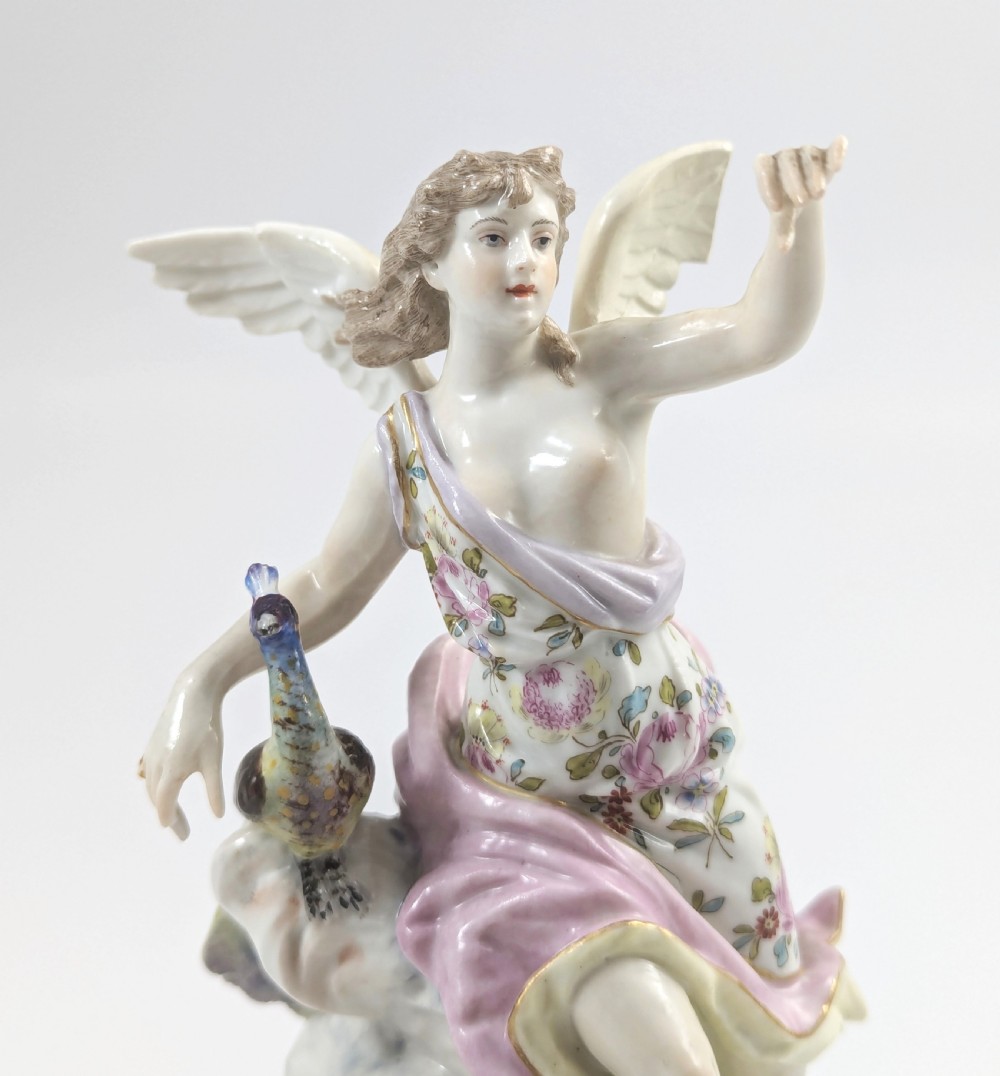 A pair of 19th-century French Samson polychrome porcelain allegorical figures standing on pierced Rococo scroll pedestals. View XII
