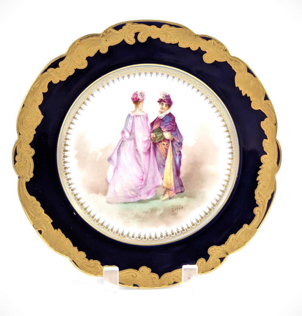 Rare Antique Sèvres-Style Hand-Painted Porcelain Cabinet Plate, Late 19th Century