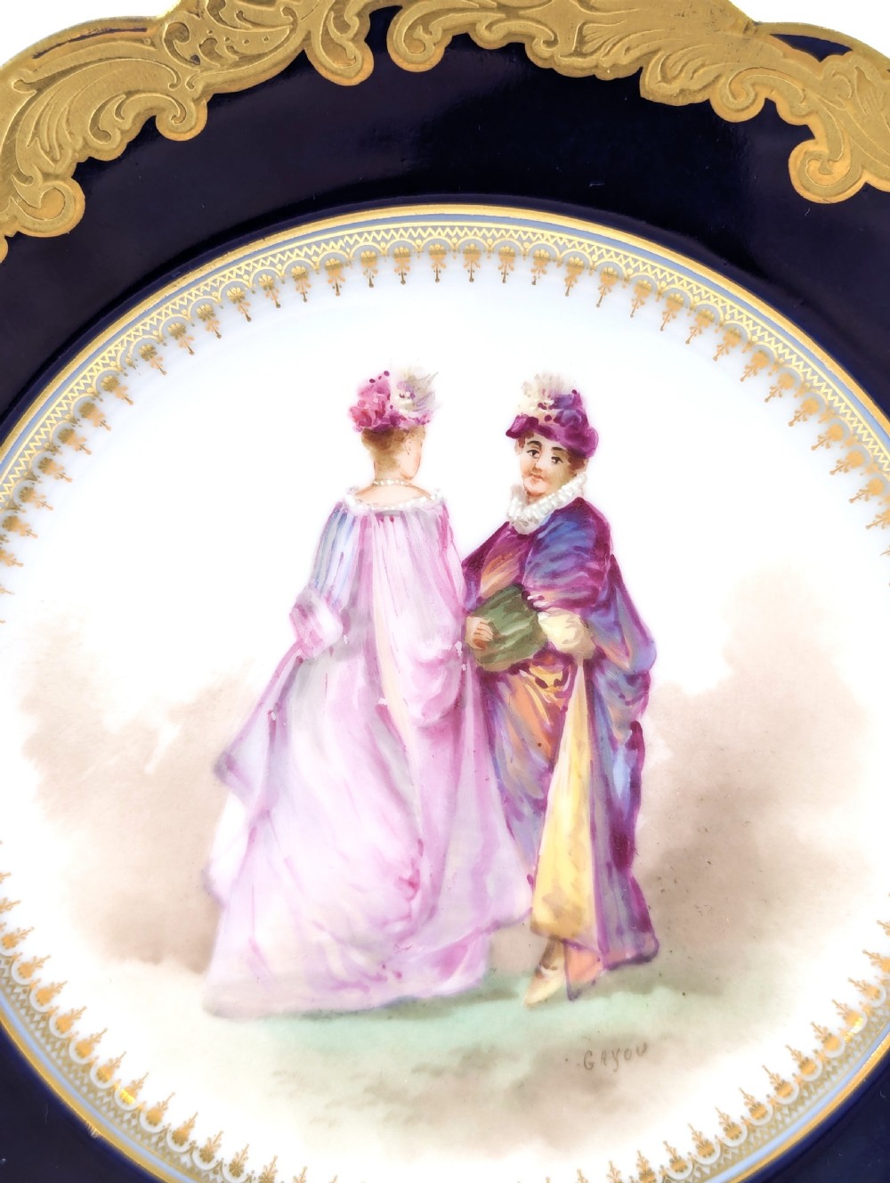 Rare Antique Sèvres-Style Hand-Painted Porcelain Cabinet Plate, Late 19th Century View II