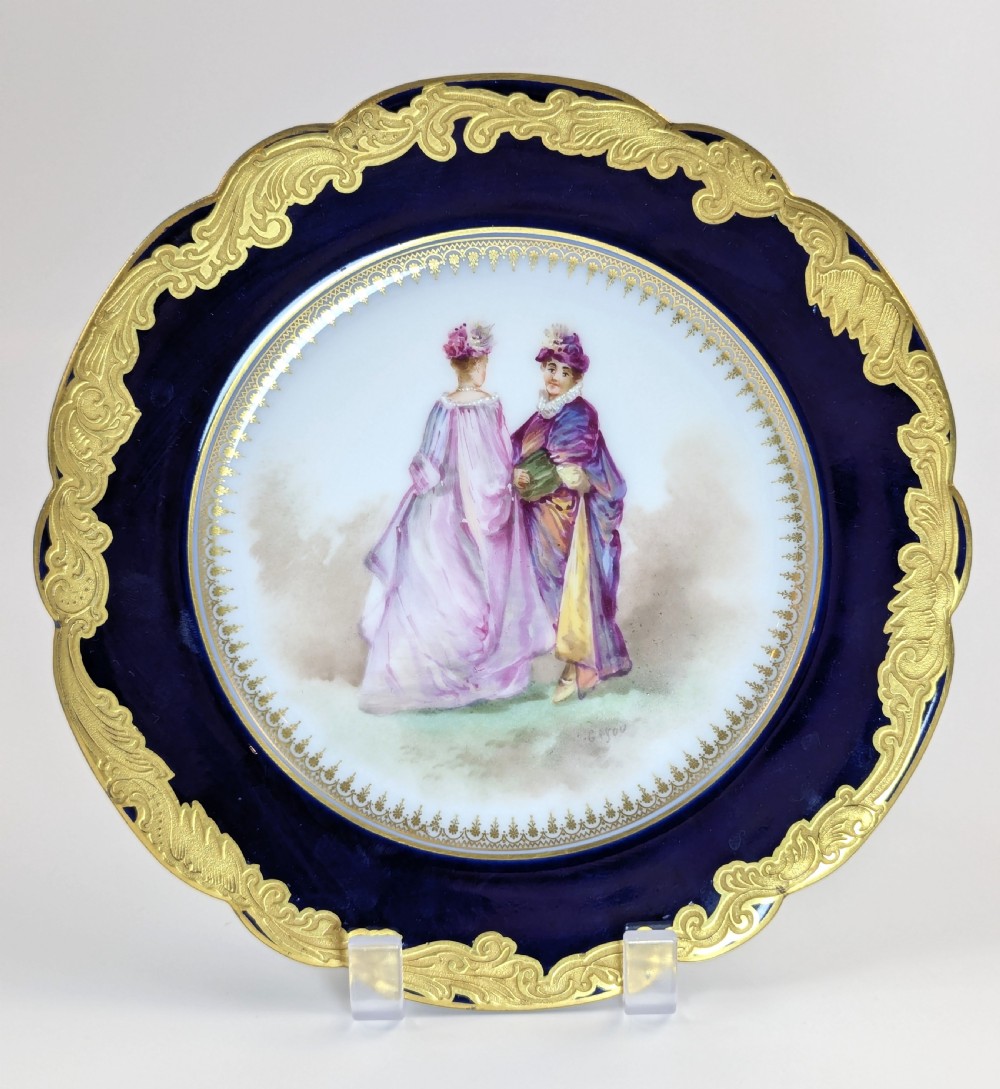 Rare Antique Sèvres-Style Hand-Painted Porcelain Cabinet Plate, Late 19th Century View VII