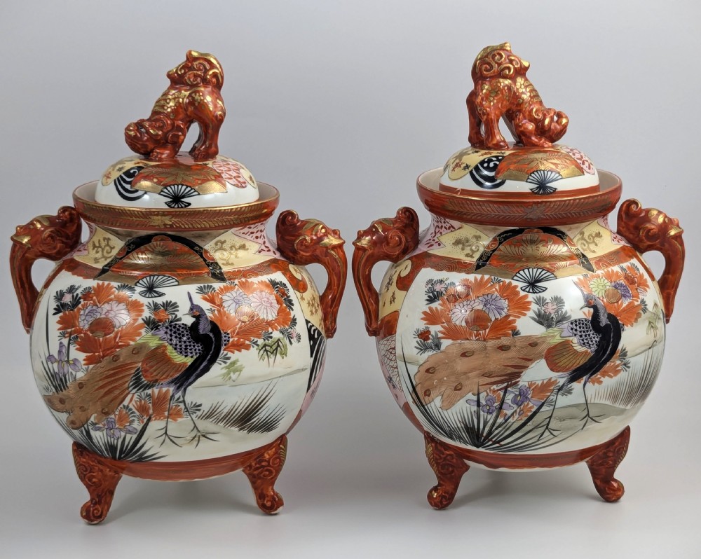 Exquisite Pair of Meiji Period Kutani Footed Jars, Japan  View III