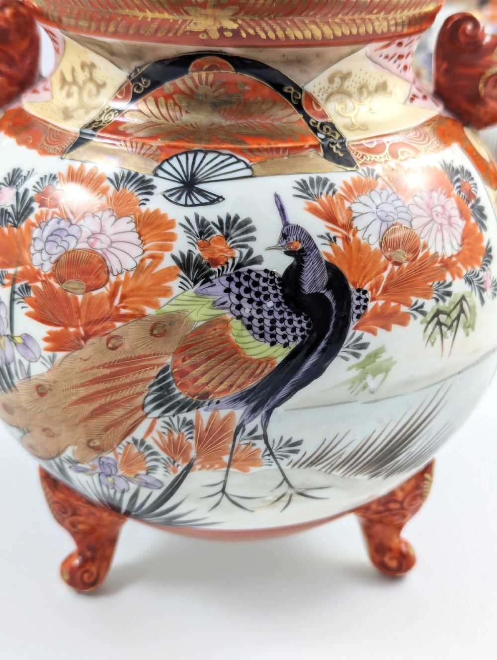 Exquisite Pair of Meiji Period Kutani Footed Jars, Japan  View V