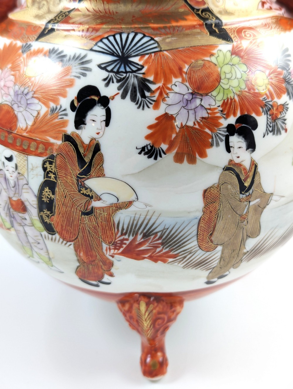 Exquisite Pair of Meiji Period Kutani Footed Jars, Japan  View VI