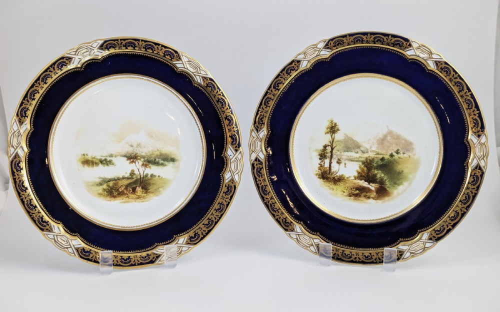 Pair of Antique Coalport Hand-Painted Porcelain Cabinet Plates  19th 