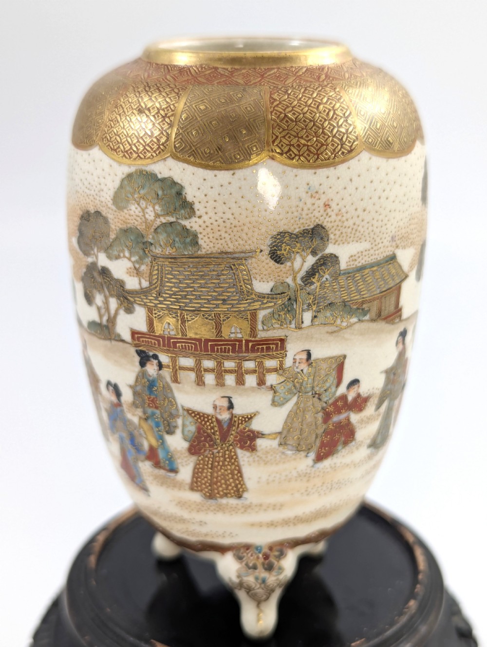 Antique Japanese Satsuma footed vase, hand-painted courtly scene, gold detailing View V