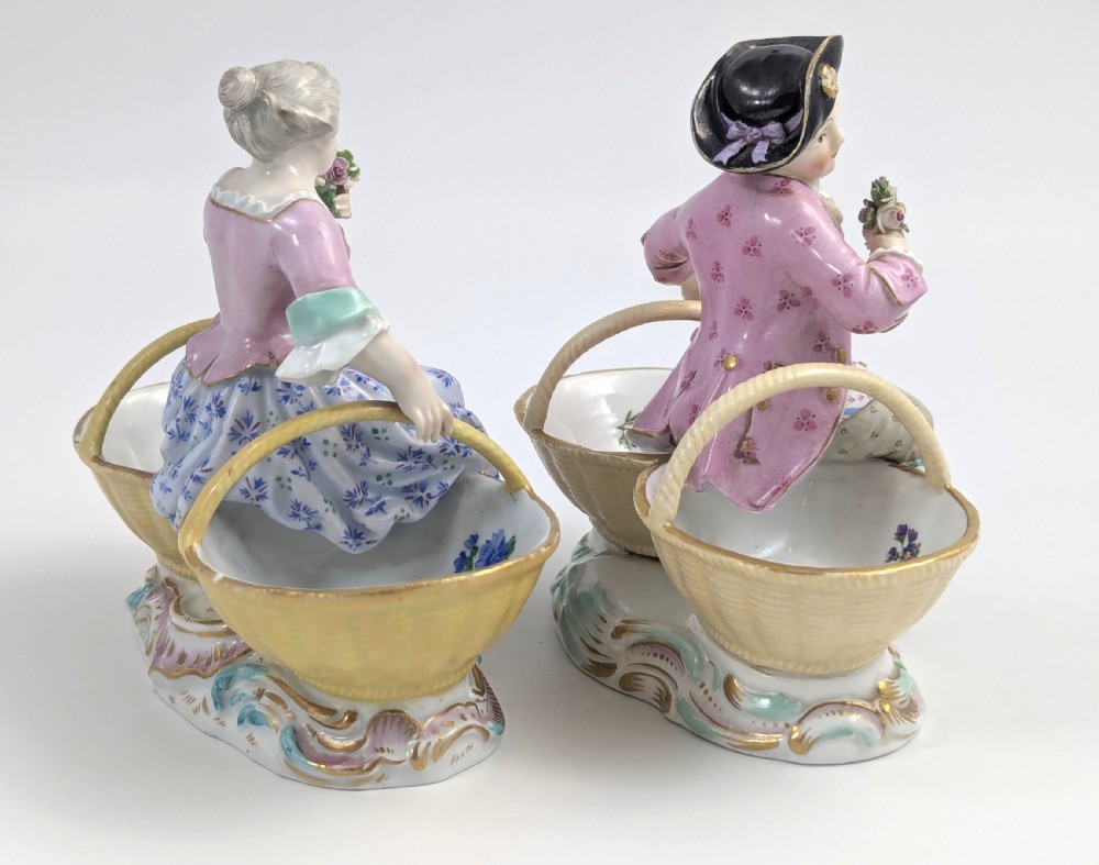 Meissen antique porcelain figural double salt cellars, Rococo style, c. 1830 View V