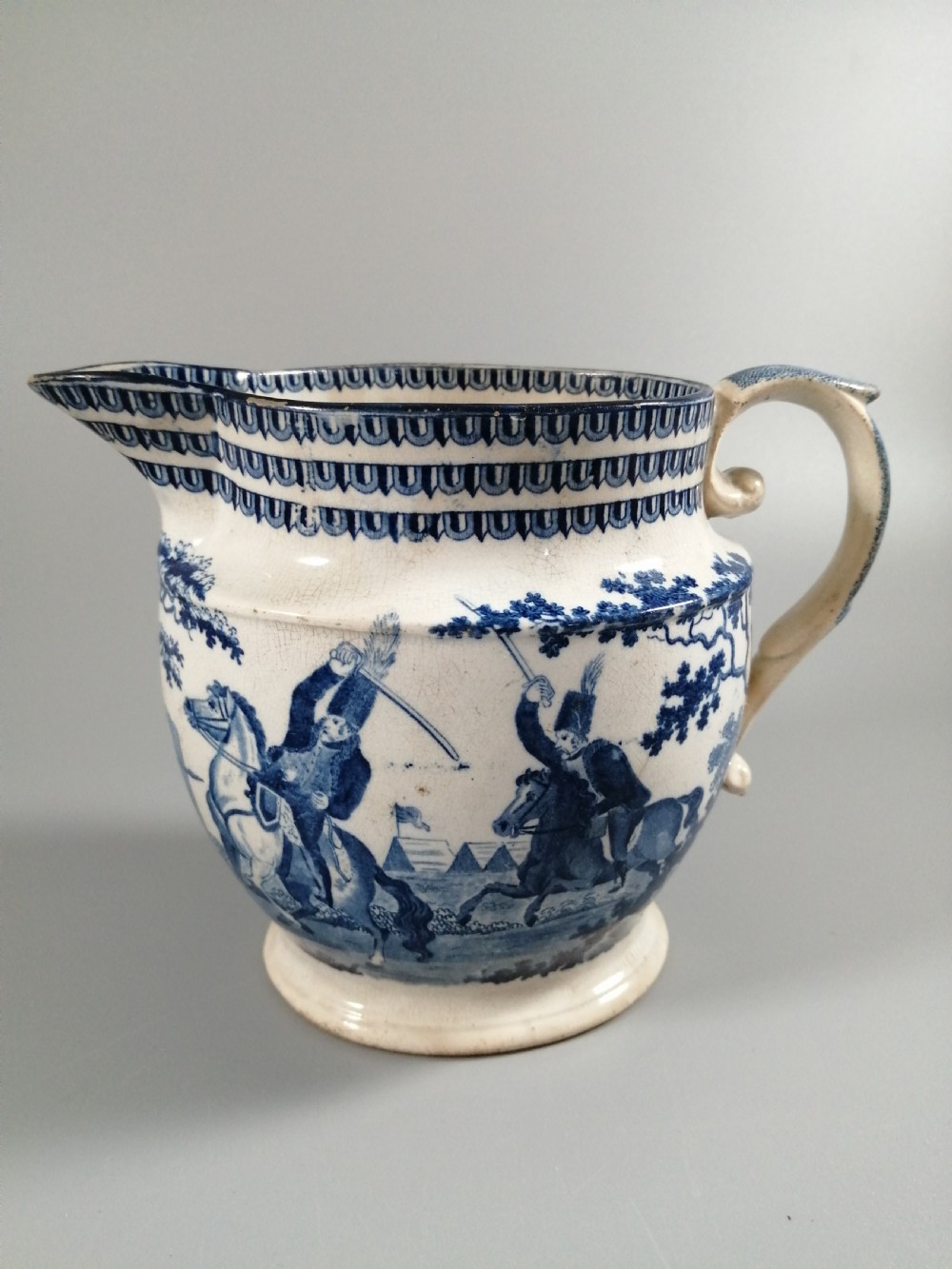 Rare Staffordshire Transfer Pearlware Pottery Jug, “Cossack Mode of Attack”,1814