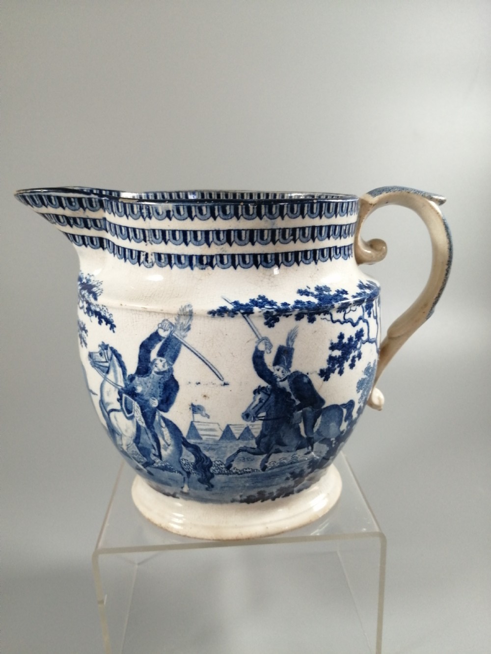 Rare Staffordshire Transfer Pearlware Pottery Jug, “Cossack Mode of Attack”,1814 View III