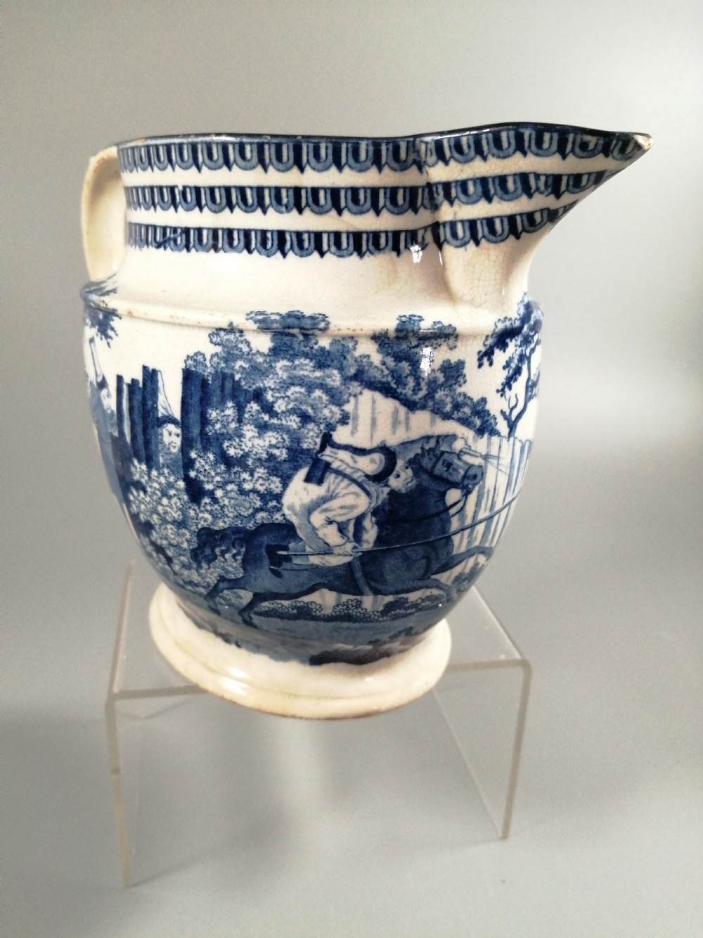 Rare Staffordshire Transfer Pearlware Pottery Jug, “Cossack Mode of Attack”,1814 View VI