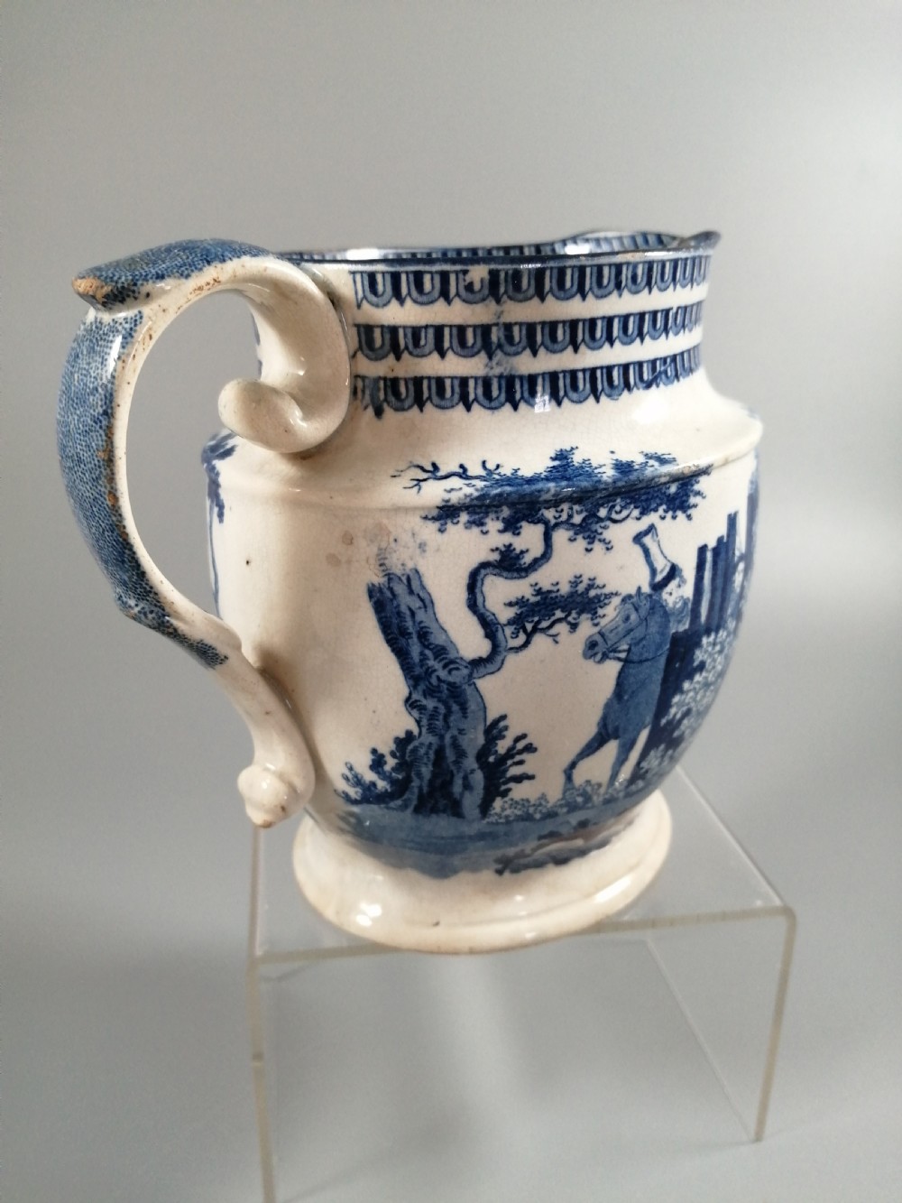 Rare Staffordshire Transfer Pearlware Pottery Jug, “Cossack Mode of Attack”,1814 View VIII