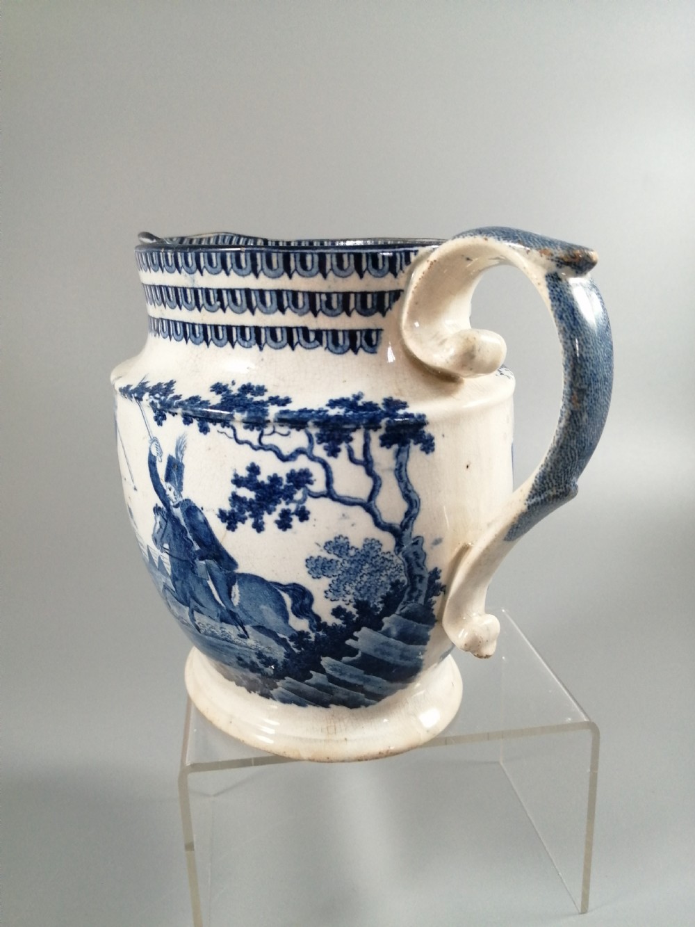 Rare Staffordshire Transfer Pearlware Pottery Jug, “Cossack Mode of Attack”,1814 View IX