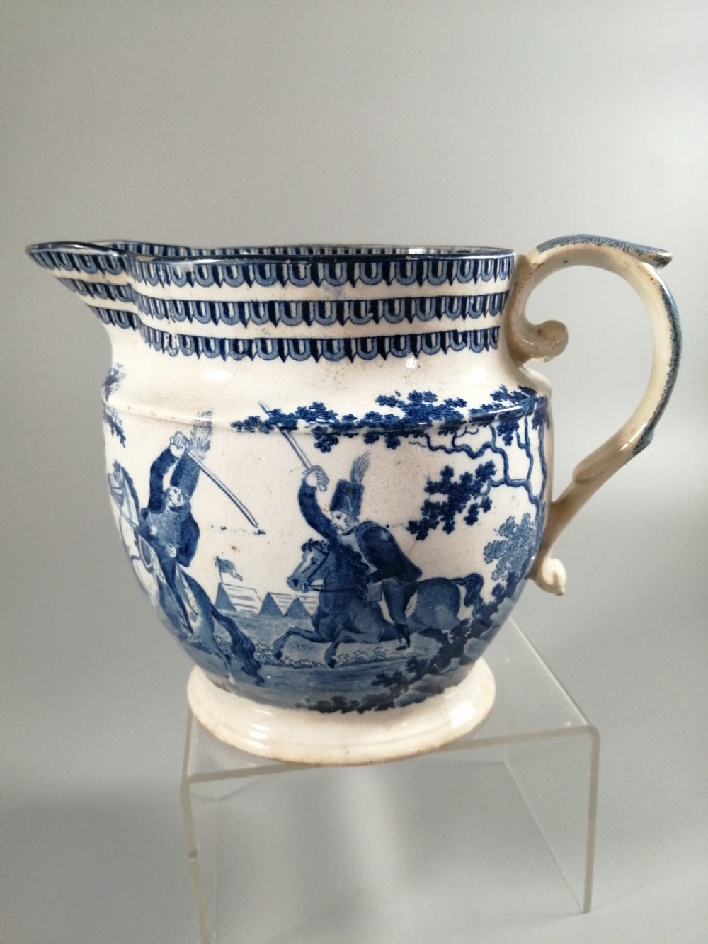 Rare Staffordshire Transfer Pearlware Pottery Jug, “Cossack Mode of Attack”,1814 View X