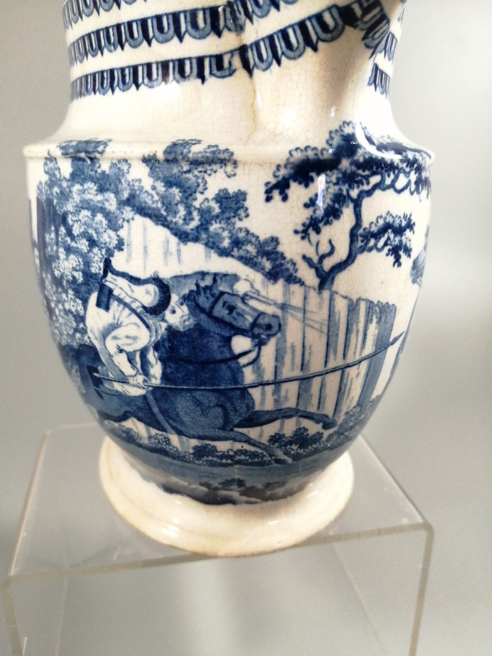 Rare Staffordshire Transfer Pearlware Pottery Jug, “Cossack Mode of Attack”,1814 View XI