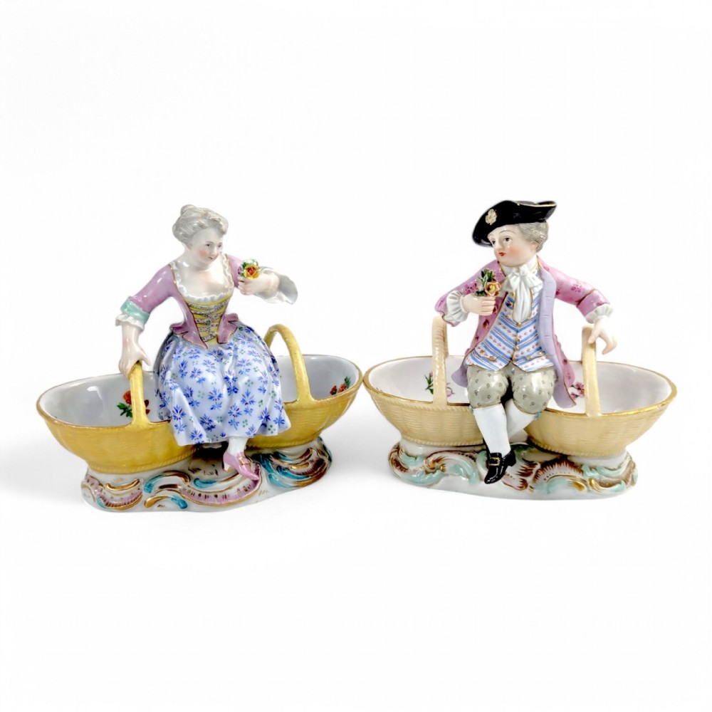 Meissen antique porcelain figural double salt cellars, Rococo style, c. 1830