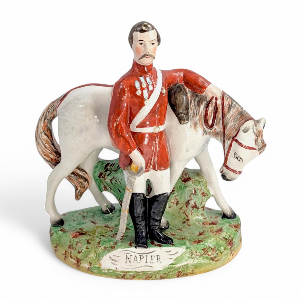 Staffordshire pottery figurine of General Napier with horse, likely Thomas Parr, c. 1860, antique English military figure