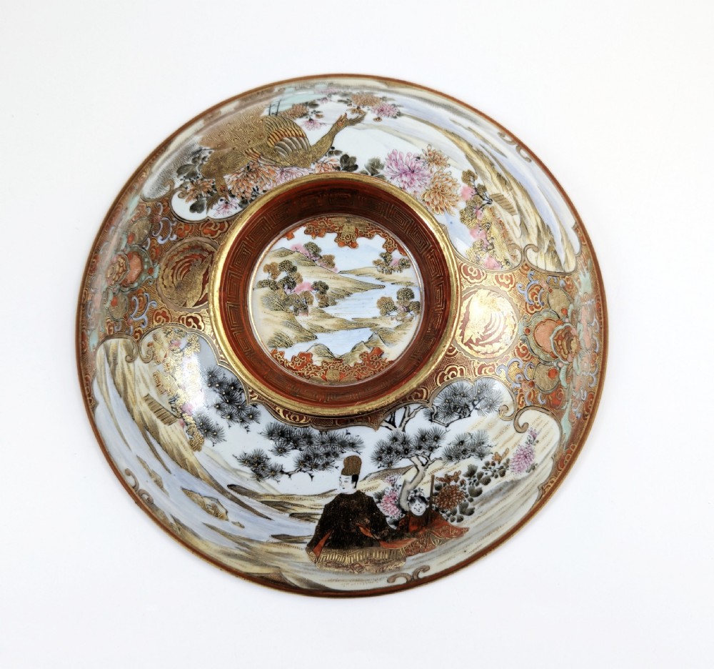 Large Edo Kutani Japanese porcelain lidded bowl by Okuda, signed, c. 1800–1850 View XII