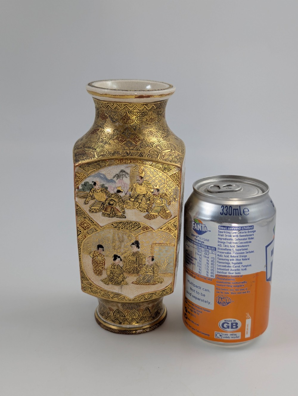 Meiji period white Satsuma vase, Shiro Satsuma with Rakan and court scenes c. 1890 View VII