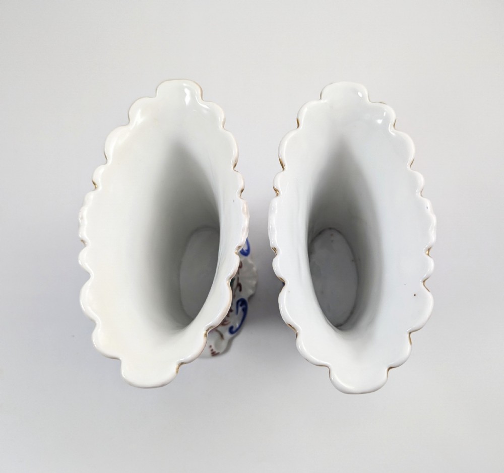 Old Paris porcelain pair of flared vases, Jacob Petit style with hand-painted floral medallions, c. 1850 View V