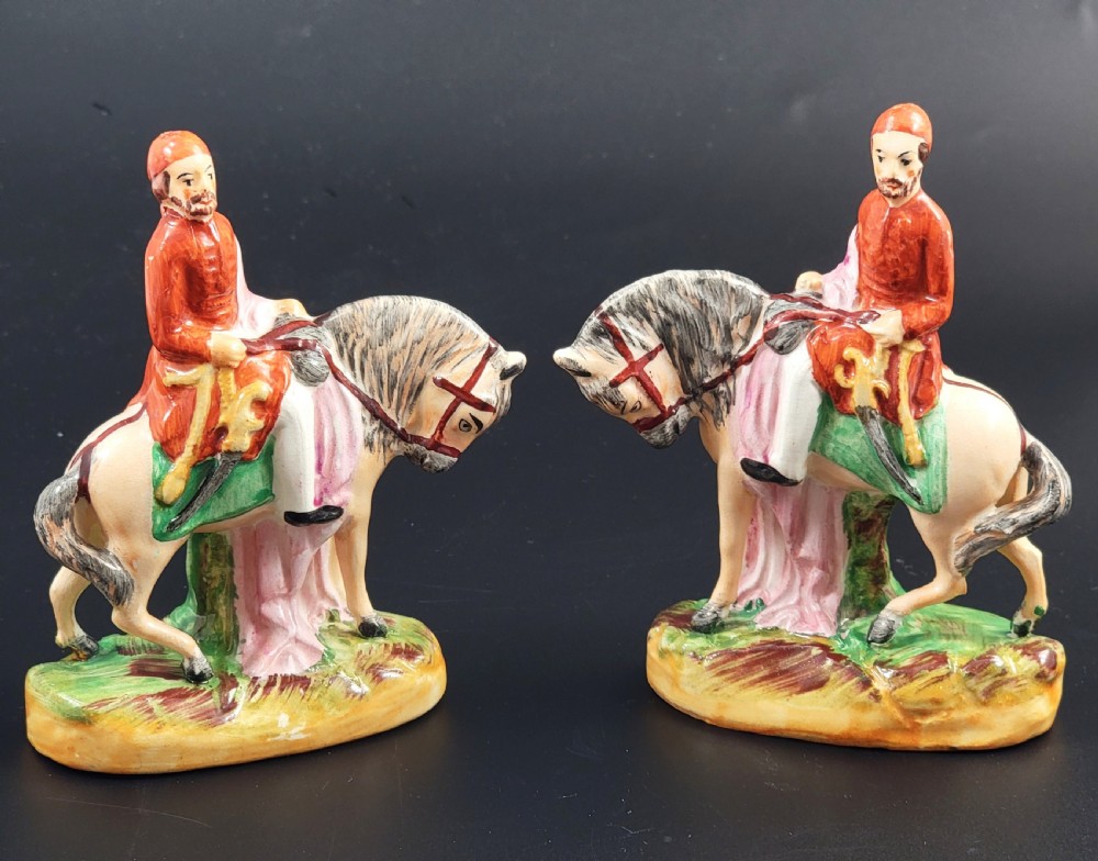 Staffordshire Porcelain Figures of Omar Pasha on Horseback, England c. 1850