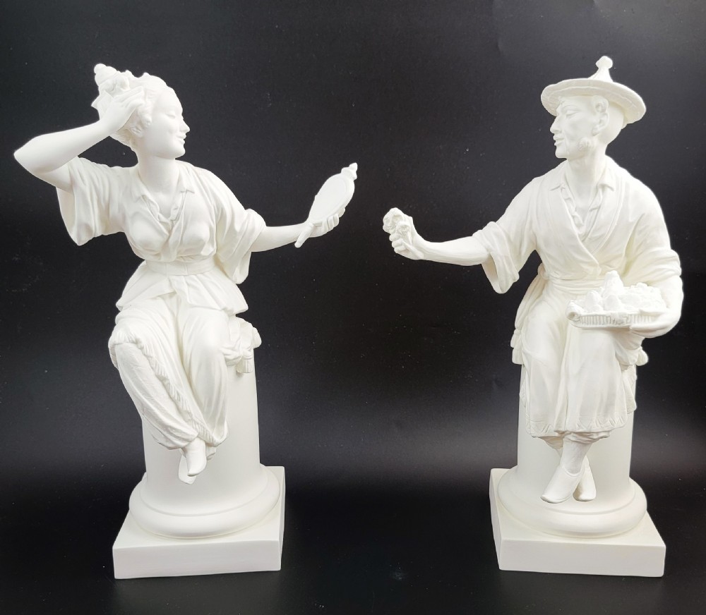 Royal Worcester Parian Figures by A. Azori “Le Miroir” & “Le Panier