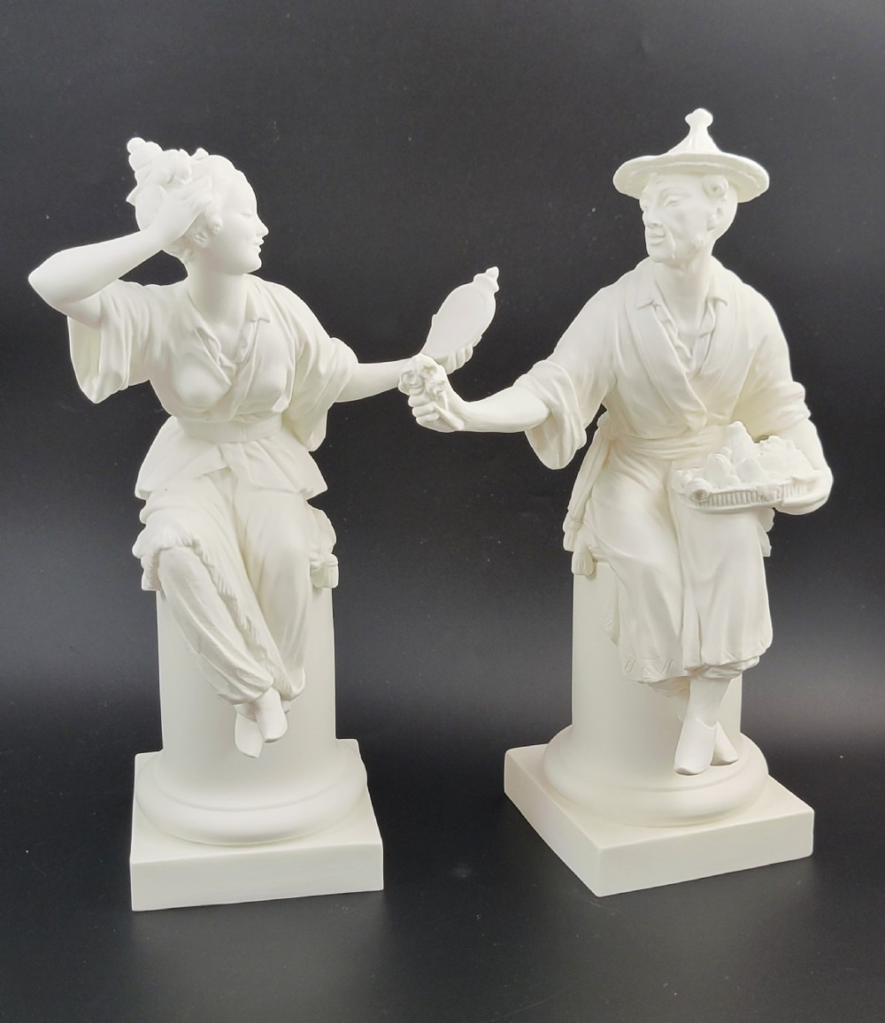 Royal Worcester Parian Figures by A. Azori “Le Miroir” & “Le Panier