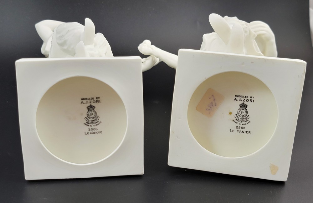 Royal Worcester Parian Figures by A. Azori “Le Miroir” & “Le Panier
