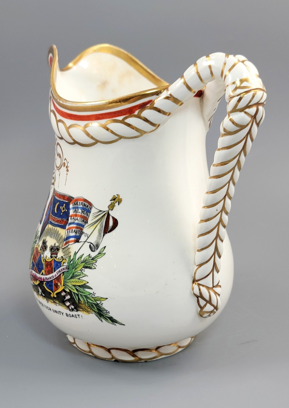 Rare Staffordshire Crimean War Alliance Jug by G.F. Bowers, c.1857 View II