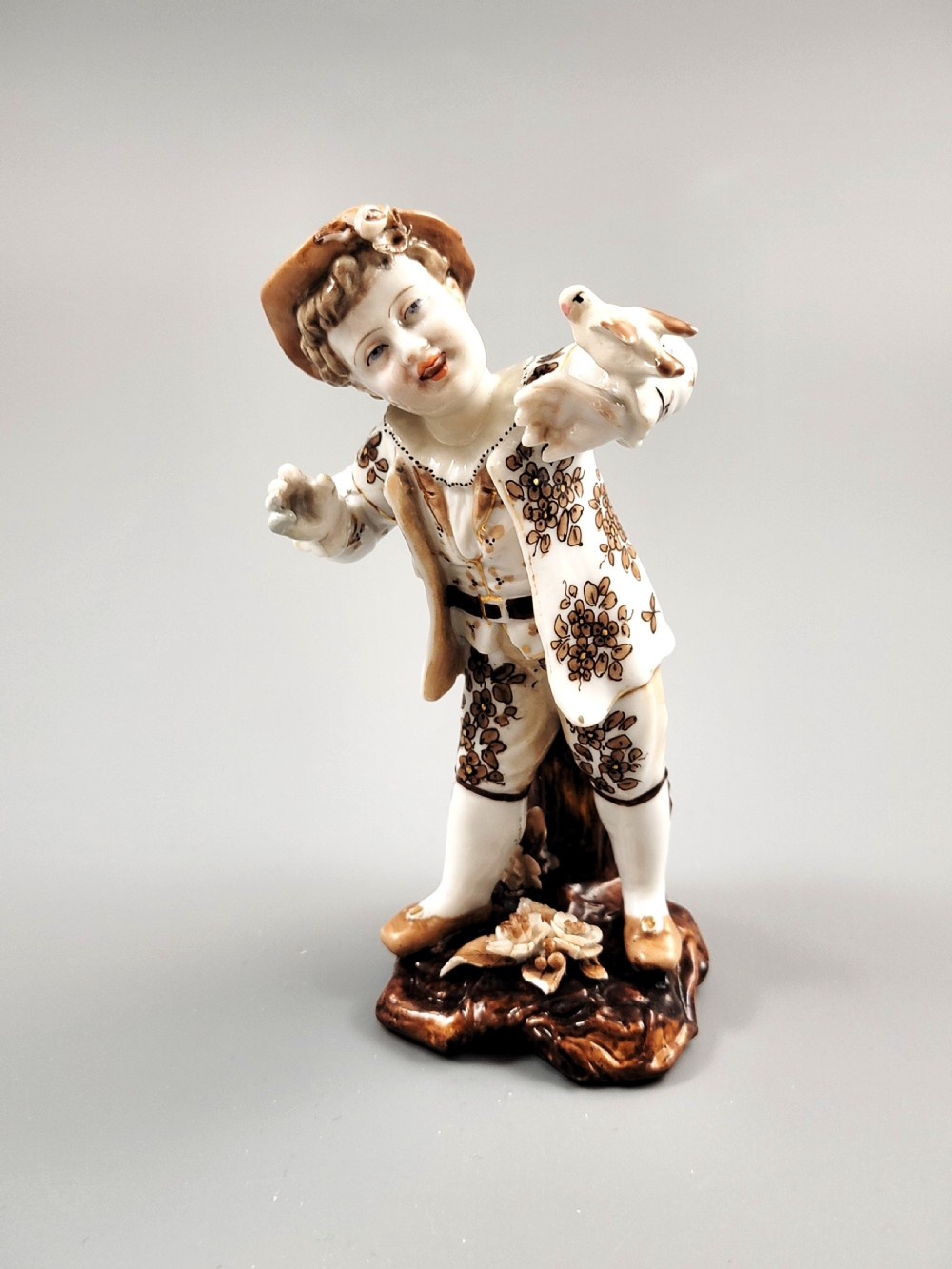 Volkstedt Triebner, Ens &?Eckert Boy with Bird Figurine, c.?1877