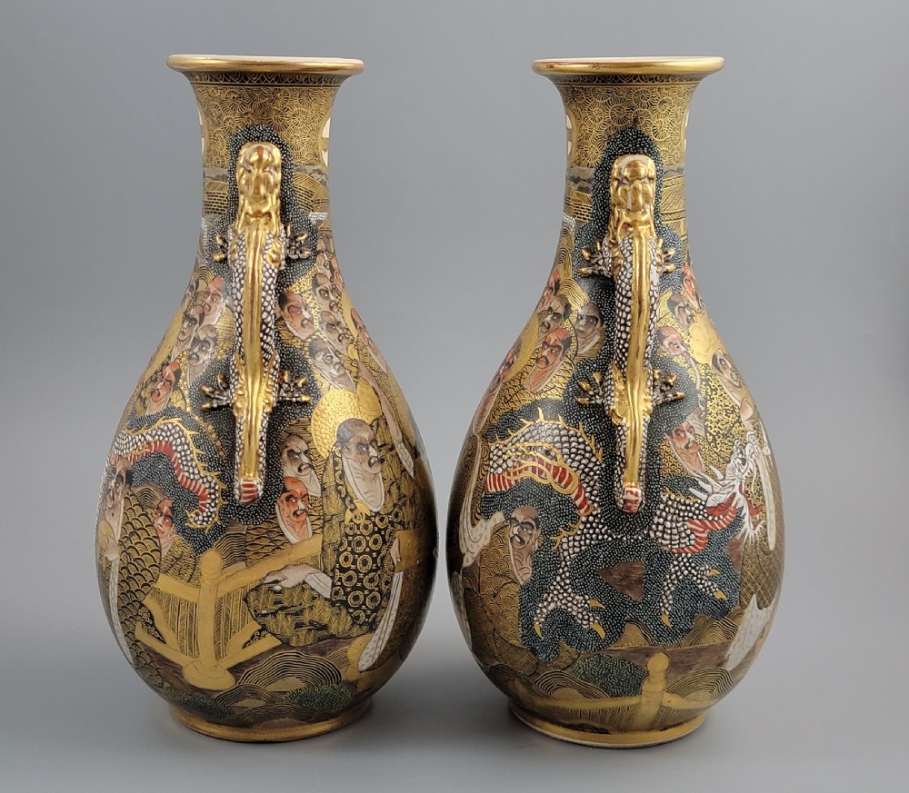 A Fine Pair of Satsuma Vases with Shimazu Crest, Japan, Late Meiji–Taisho Period (c. 1910–1920) View IV