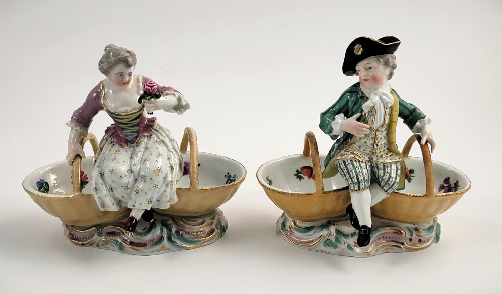  Meissen Rococo Figural Double Salt Cellars, , c.1830