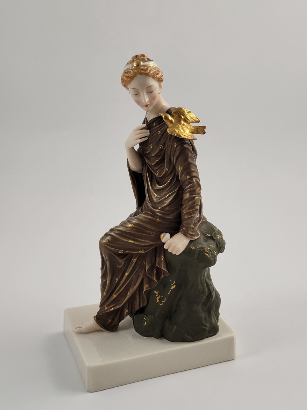 Royal Worcester Figure, Seated Classical Maiden with Dove, 1880