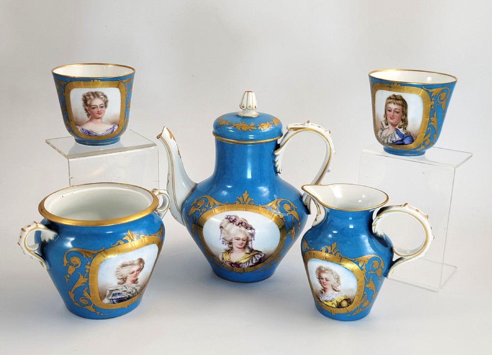 French Tête-à-Tête Tea Set, Sèvres Style with Portraits, Belle Époque, c. 1880–1890