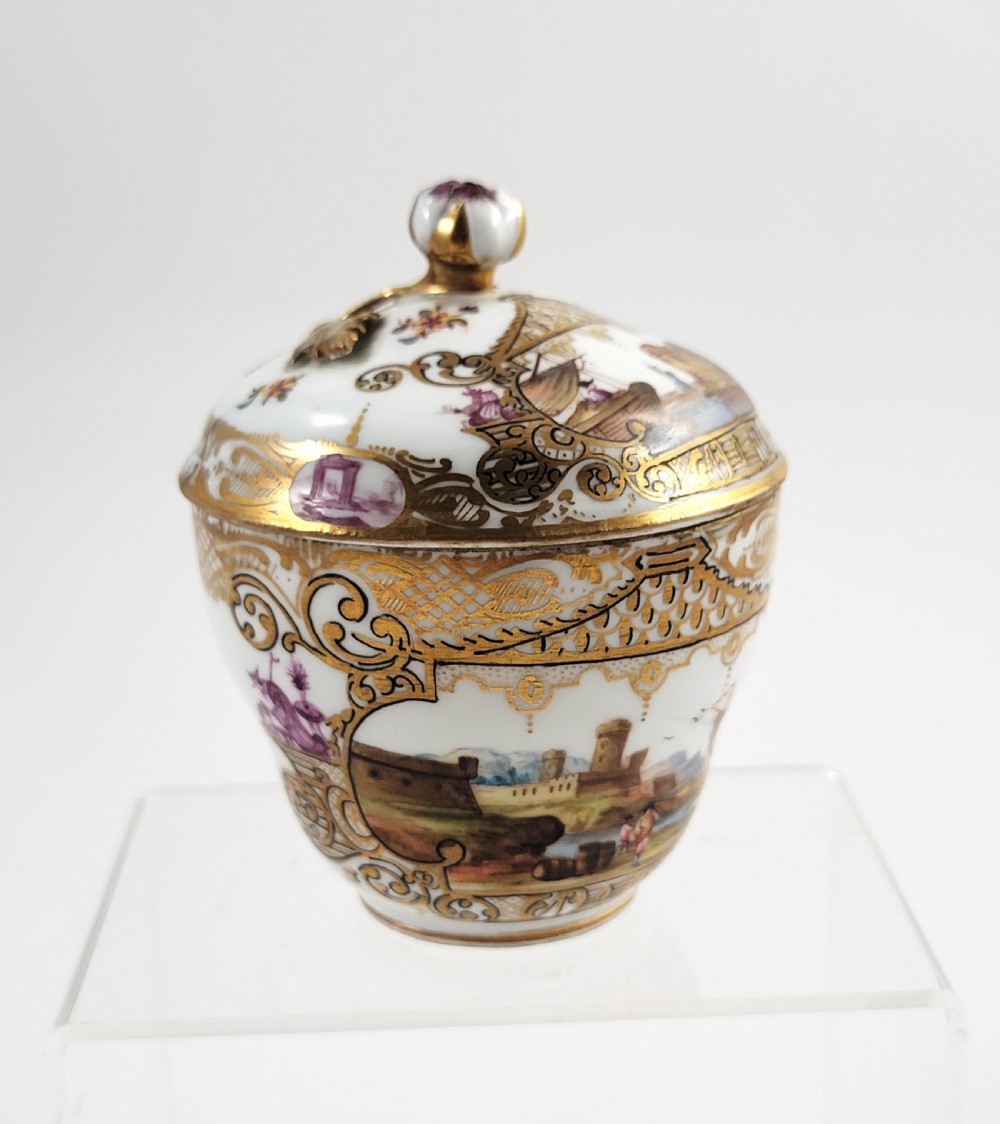 Meissen Covered Chocolate Cup, Harbour Views & Puce Chinoiserie, c. 1780–1820 View II