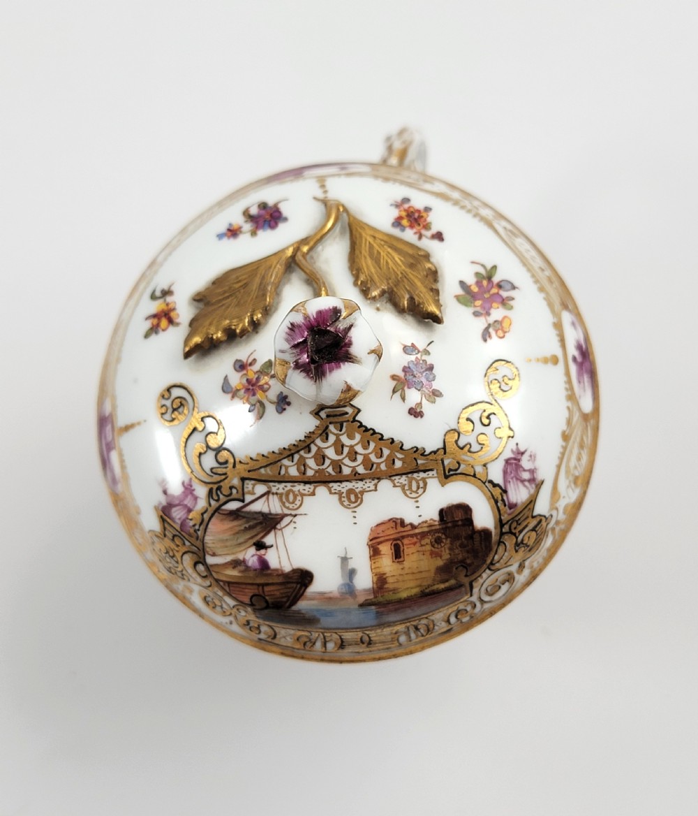 Meissen Covered Chocolate Cup, Harbour Views & Puce Chinoiserie, c. 1780–1820 View IX