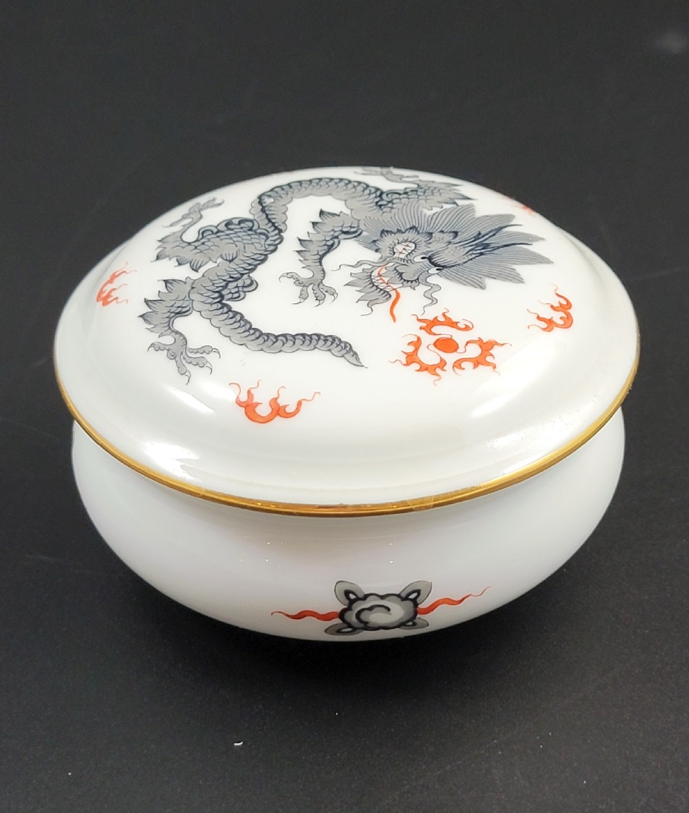 Meissen Porcelain Box with Black Dragon Motif, Early 20th Century