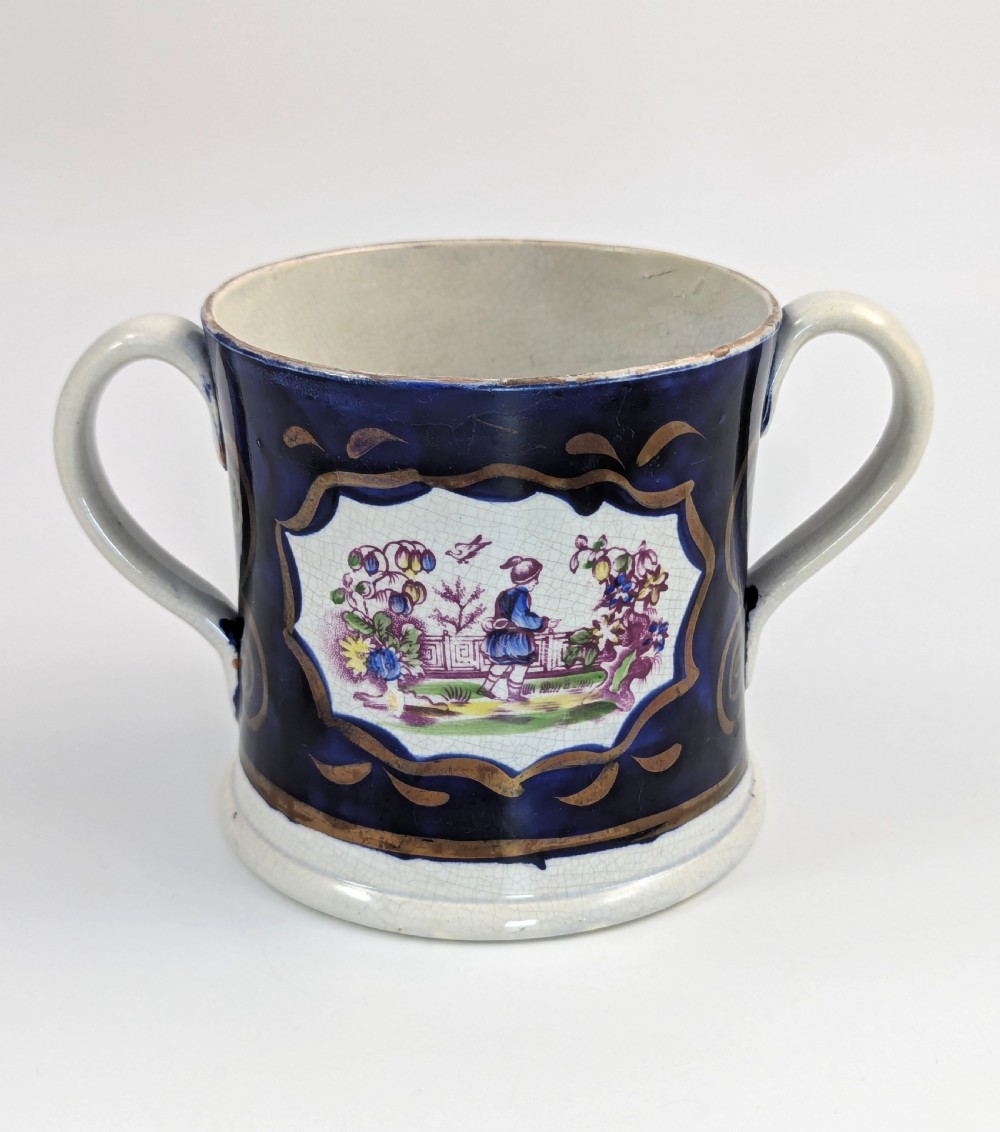 Early 19th Century Staffordshire Pearlware Loving Cup, Chinoiserie, c.1820