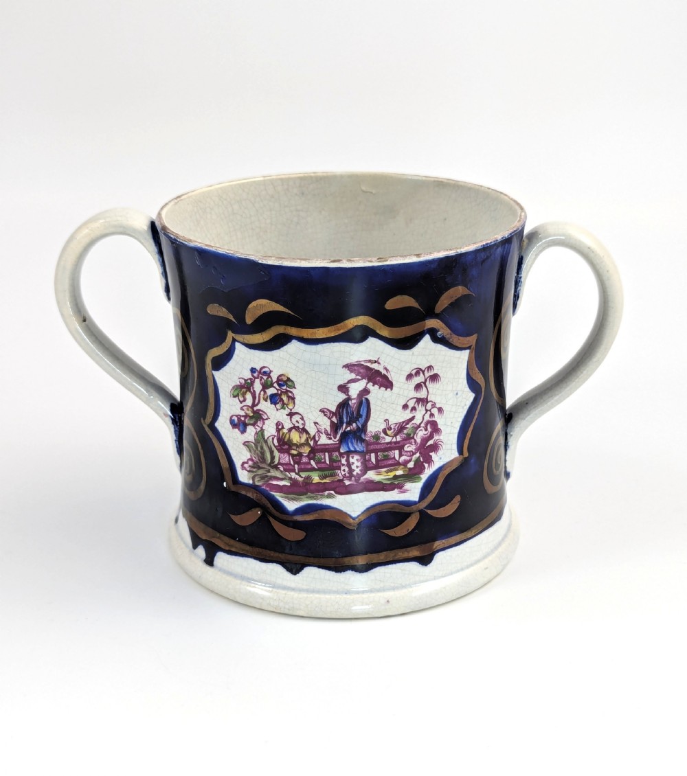 Early 19th Century Staffordshire Pearlware Loving Cup, Chinoiserie, c.1820 View IV
