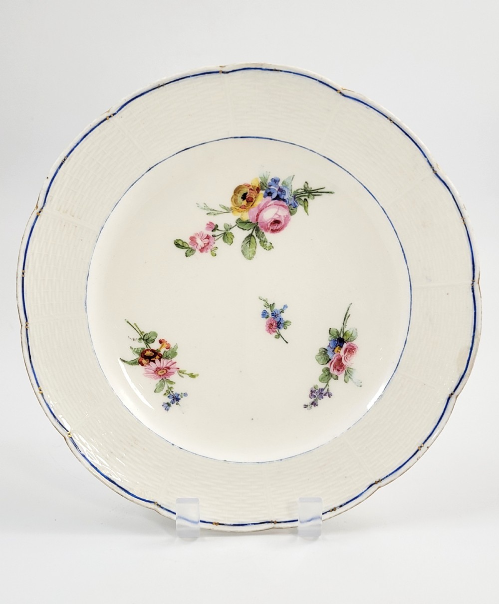 Sèvres Porcelain Plate, France, c. 1785, Basketweave, Hand Painted Flowers